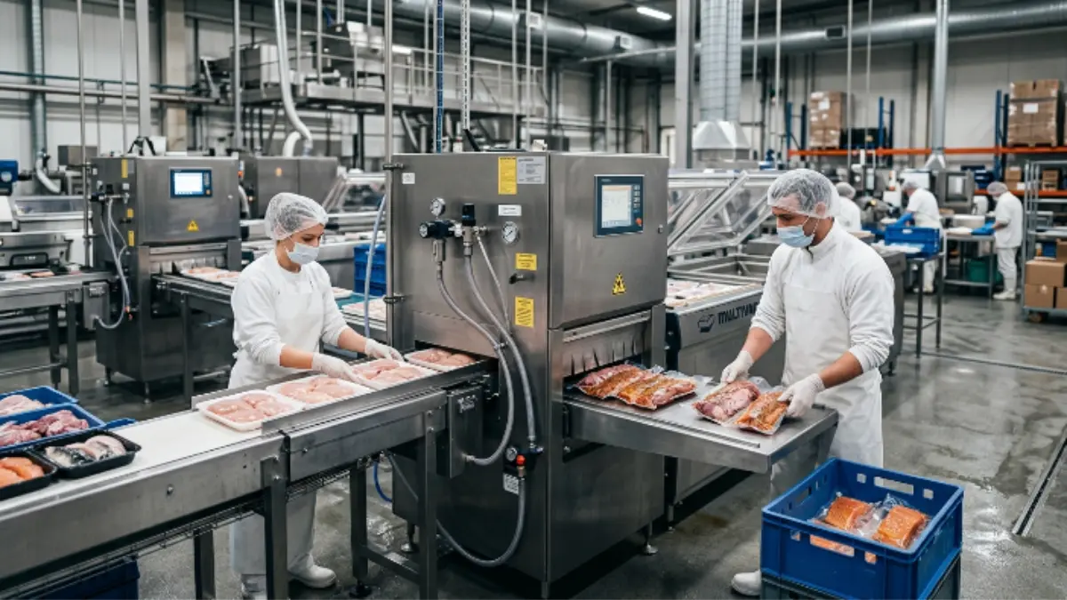 industrial vacuum packaging production line for commercial food packaging